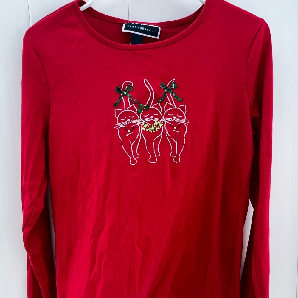 Red long sleeve Shirt with Christmas Cats